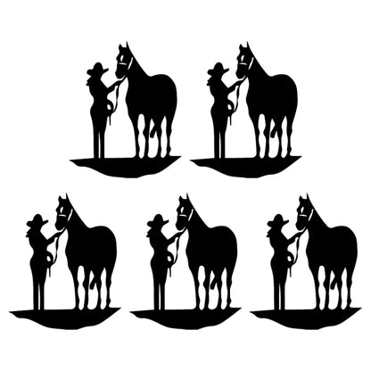 Set of five black horse silhouette car decals with rider and horses
