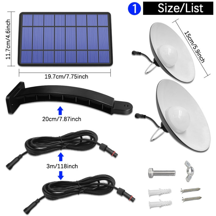 2-in-1 solar landscape light with two white disc lamps, mounting bracket and cable kit