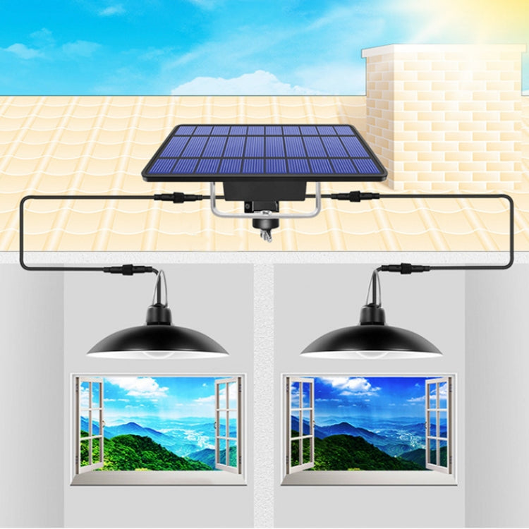 2-in-1 solar window light with black pendant heads and solar panel, two lamps