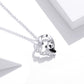 Heart panda charm necklace close-up with dangling crystal-like strands on a silver chain