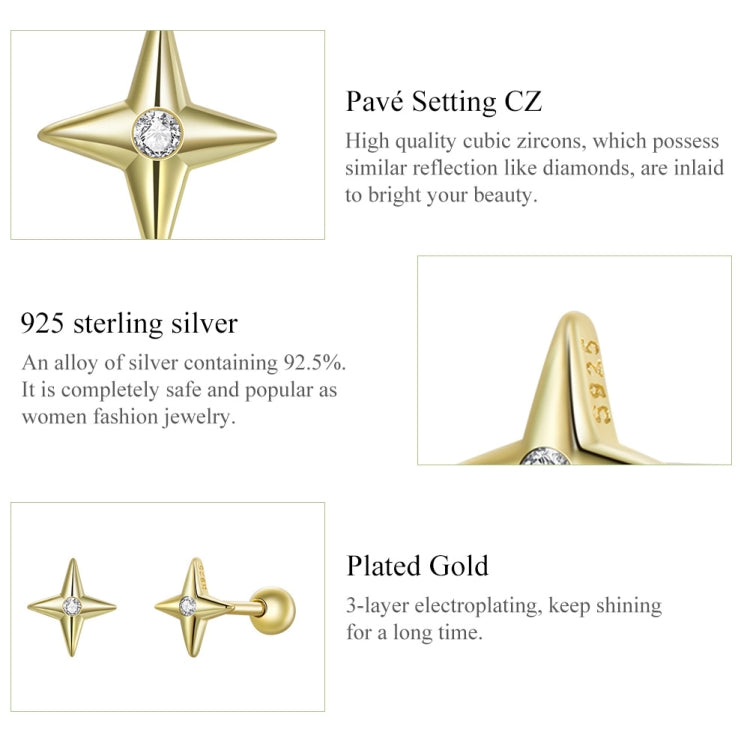 Gold-plated sterling silver star ear stud with CZ