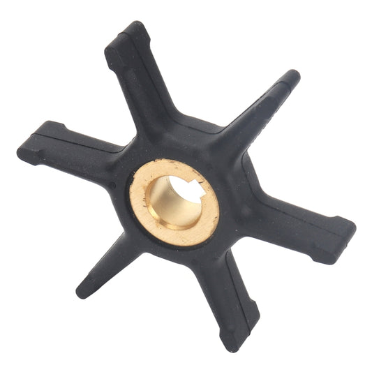 Black rubber water pump impeller star with brass center insert and four blades