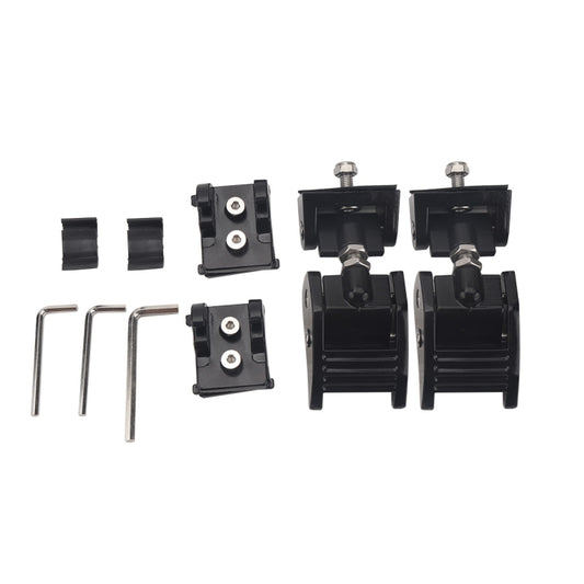 Car hood lock kit parts: black latch brackets, bolts, and installation tools