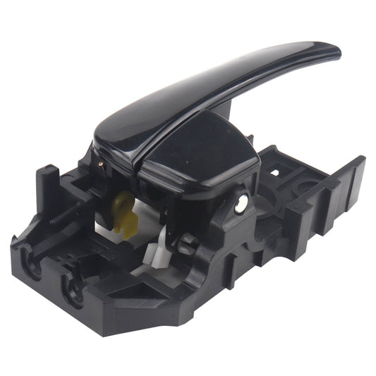 Black interior door handle latch assembly with mounting clips and metal screw