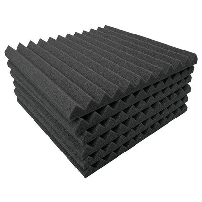 Black triangular-groove acoustic foam sound insulation panels, stacked set