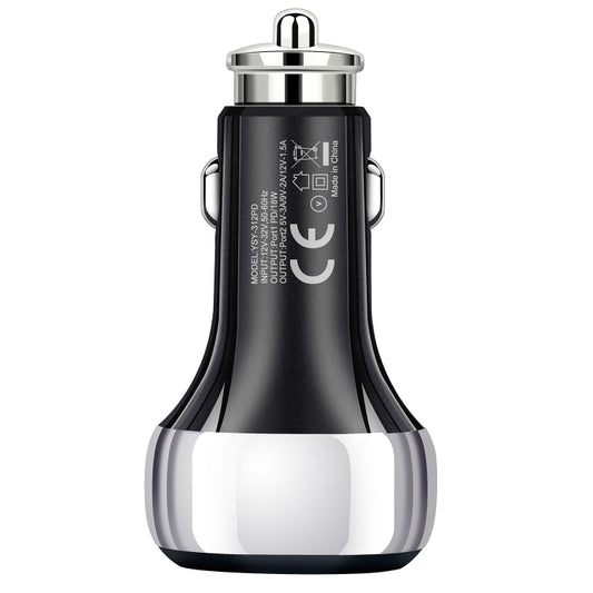 YSY-312PD QC3.0 USB + PD 18W USB-C / Type-C Dual Ports Fast Charging Car Charger, PD 18W