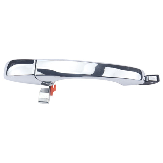 Chrome rear left exterior door handle with black trim and metal mounting bracket