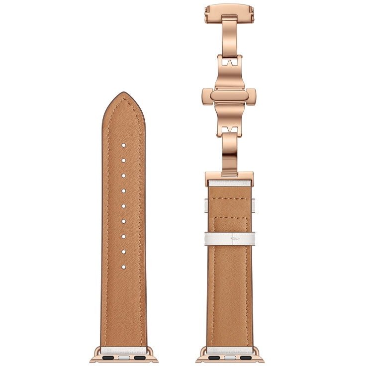Genuine leather watch band with rose gold butterfly buckle, brown strap pair