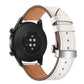 White leather replacement watch strap with silver butterfly buckle, on smartwatch