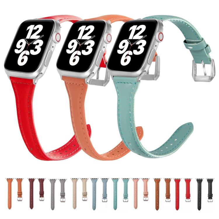 Universal T-shaped Thin Leather Watch Strap, For Apple Watch Series 7 45mm / 6 & SE & 5 & 4 44mm / 3 & 2 & 1 42mm, For Apple Watch Series 7 41mm / 6 & SE & 5 & 4 40mm / 3 & 2 & 1 38mm                                                                     ...