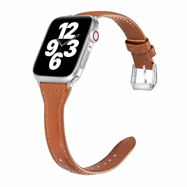 Universal T-shaped Thin Leather Watch Strap, For Apple Watch Series 7 45mm / 6 & SE & 5 & 4 44mm / 3 & 2 & 1 42mm, For Apple Watch Series 7 41mm / 6 & SE & 5 & 4 40mm / 3 & 2 & 1 38mm                                                                     ...