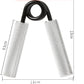 Wrist strength trainer with black spring and silver mesh grips, size shown