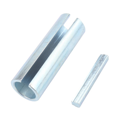 Crankshaft sleeve adapter with split fork, light steel finish and open end.