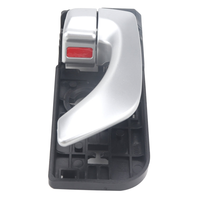 Front right inner door handle, silver lever with red switch insert on black base
