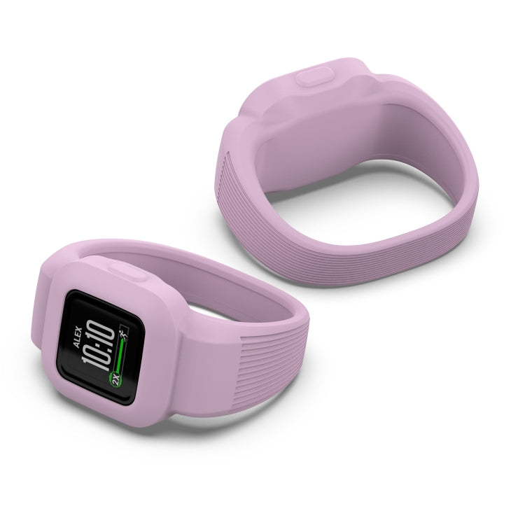 Lilac silicone watch strap with display window, no buckle; adjustable band