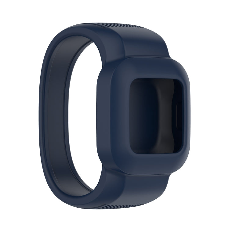 Dark blue silicone replacement watch strap with square sensor cutout, no buckle