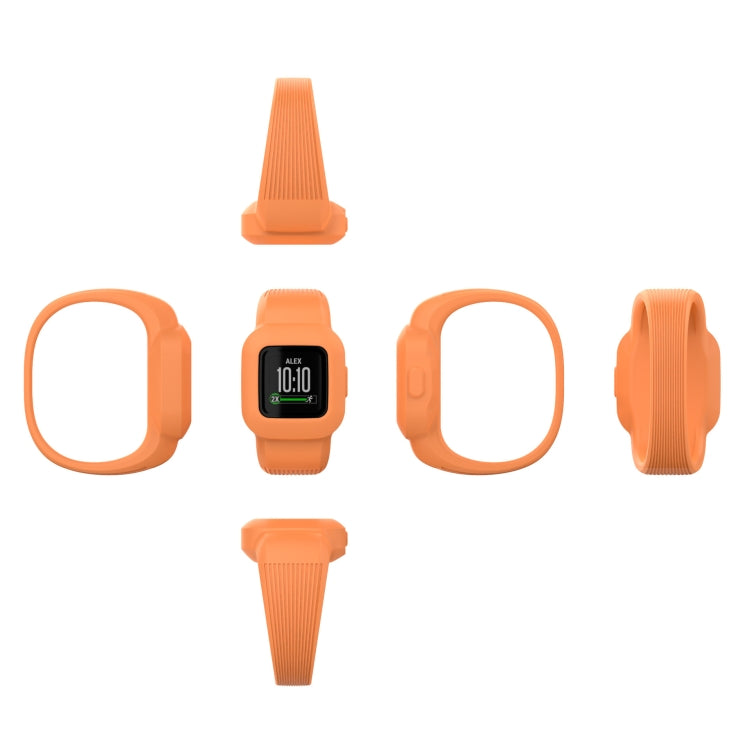 Orange silicone watch band set with strap, loop, and connector pieces