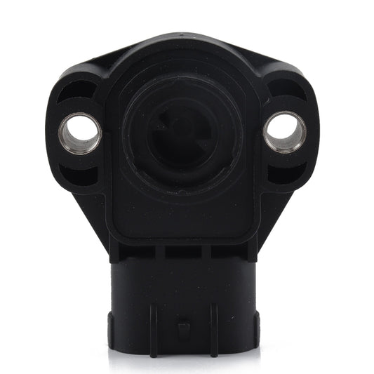 Black throttle position sensor front view with circular center opening and 2 metal posts