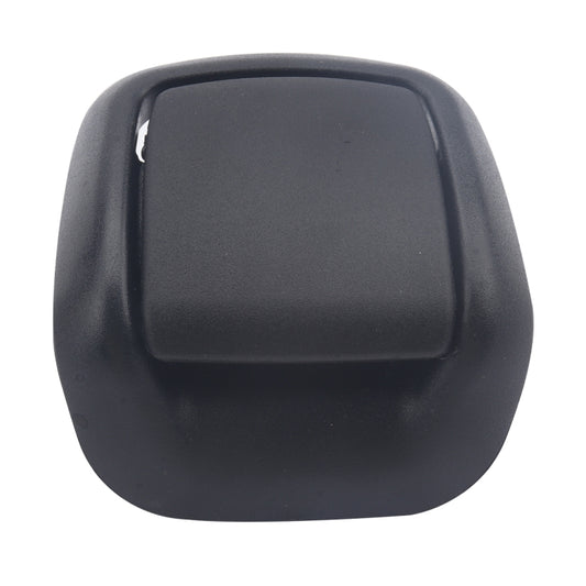 Dark gray seat backrest adjustment handle, smooth front with recessed opening