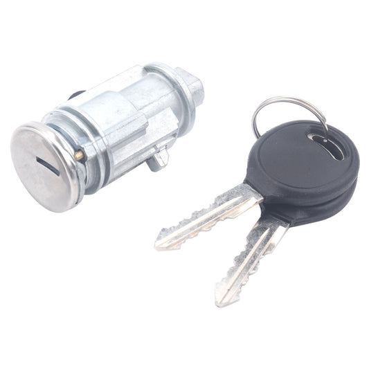 Car ignition lock cylinder with keys, metal barrel and black key head
