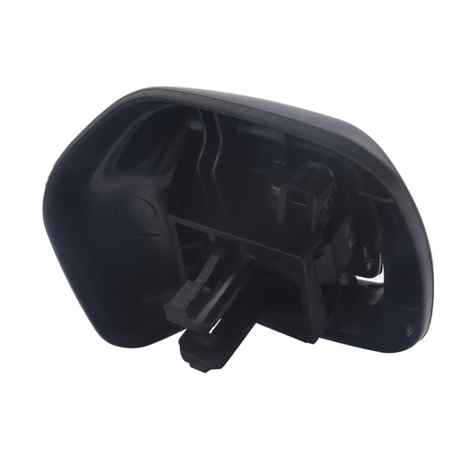 Car seat backrest adjustment handle with exposed mounting clips, dark plastic