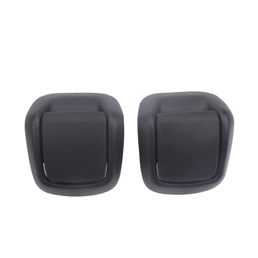 Pair of dark gray car seat backrest adjustment handles with square end caps