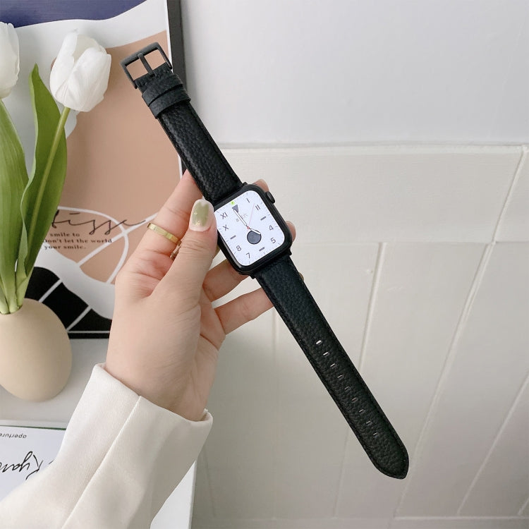 Sewing Thread Lychee Texture Leather Replacement Watchbands, For Apple Watch Ultra 49mm / Series 8&7 45mm / SE 2&6&SE&5&4 44mm / 3&2&1 42mm, For Series 7 41mm / 6 & SE & 5 & 4 40mm / 3 & 2 & 1 38mm