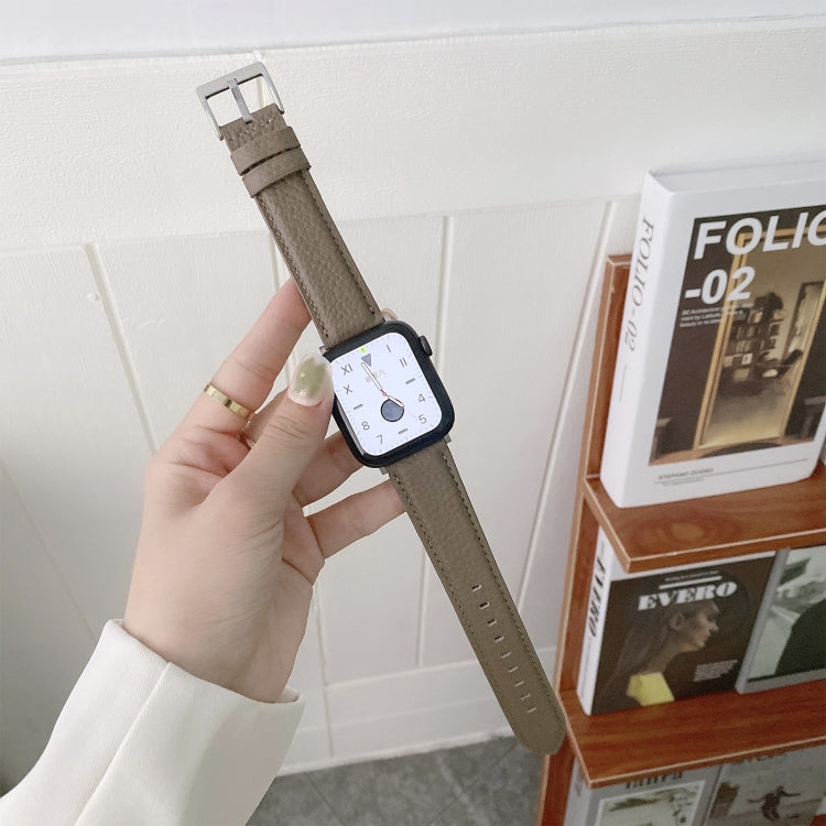 Sewing Thread Lychee Texture Leather Replacement Watchbands, For Apple Watch Ultra 49mm / Series 8&7 45mm / SE 2&6&SE&5&4 44mm / 3&2&1 42mm, For Series 7 41mm / 6 & SE & 5 & 4 40mm / 3 & 2 & 1 38mm
