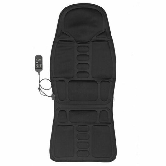 Black massage seat cushion with wired controller and contoured massage pads