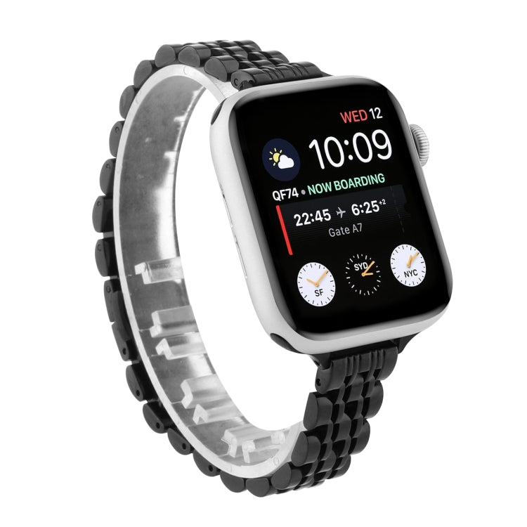 Stainless steel beaded watch strap, black interlocking links, silver back