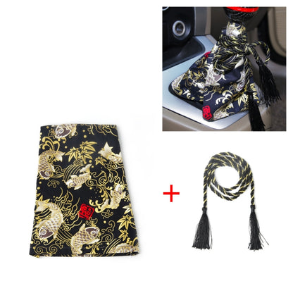 Gear lever dustproof cover with black-and-gold patterned fabric and black tassels