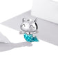 Cat mermaid charm bead in oxidized silver with turquoise blue enamel mermaid tail