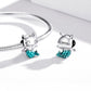 Snake-chain bracelet with sterling silver cat mermaid charm bead and turquoise enamel tail