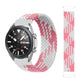 Pink and white braided nylon watch strap with adjustable elastic band and metal lugs