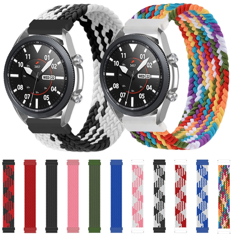 Braided nylon watch straps: black and multicolor rainbow, with metal watch lugs