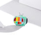 Small green TV charm bead with colorful horizontal screen stripes