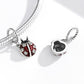 Ladybug pendant charm with red enamel on silver chain, plus rounded charm top