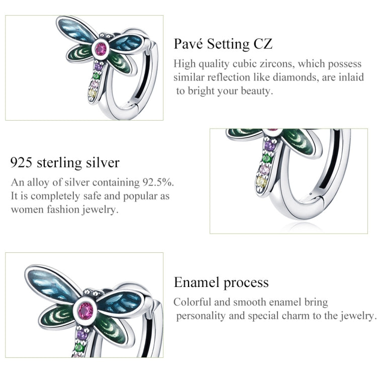 Sterling silver dragonfly ear stud with enamel wings and pavé CZ detail
