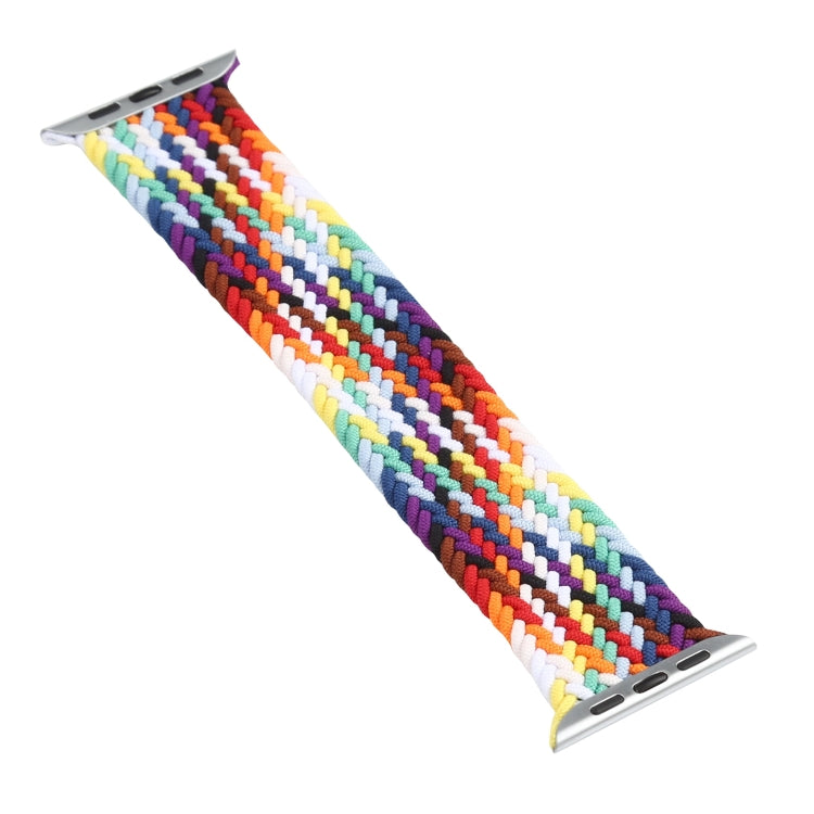 Rainbow braided watchband strap with zigzag multicolor weave and metal pin ends