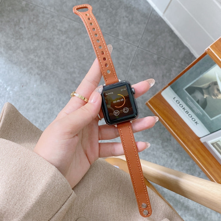 Double Studs Buckle Genuine Leather Strap Watchband For Apple Watch Series, 7 45mm / 6 & SE & 5 & 4 44mm / 3 & 2 & 1 42mm, 7 41mm / 6 & SE & 5 & 4 40mm / 3 & 2 & 1 38mm