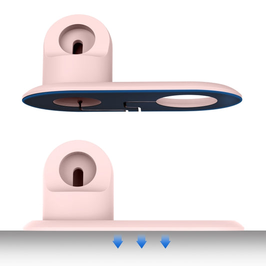 Pink 2-in-1 MagSafe charging stand with blue lighting ring and top watch holder