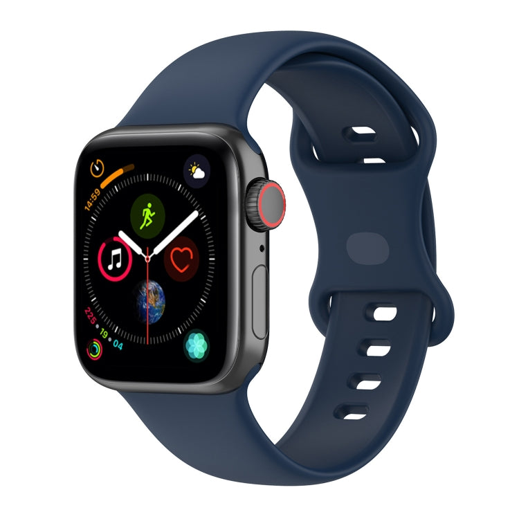 Silicone Apple Watch band, navy blue, with adjustable holes and double clasp on one side