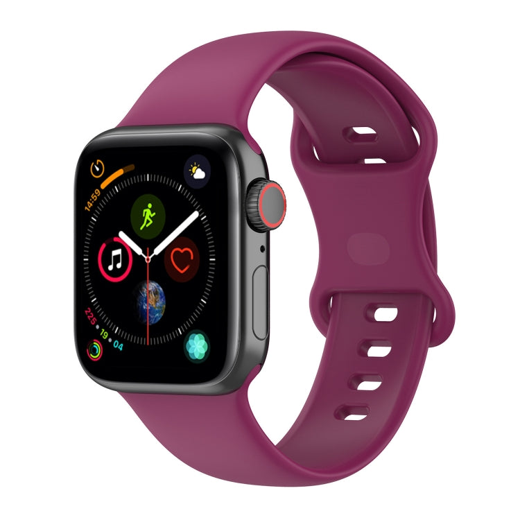 Silicone watch band for Apple Watch, dark purple with perforated strap and pin clasp