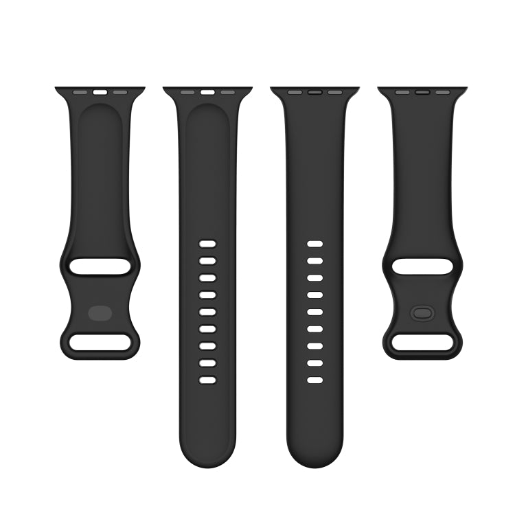 Silicone Apple Watch bands, assorted black shades, with adjustable holes and clasps
