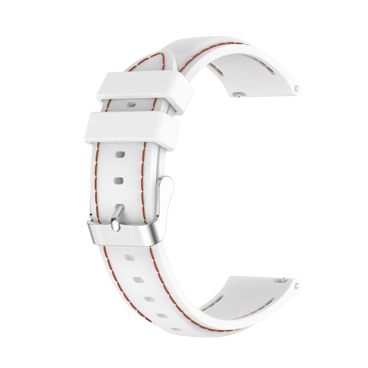 22mm silicone watch strap in white with orange stitching and silver buckle