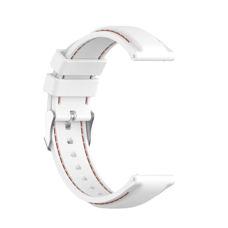 22mm silicone watch strap in white with orange stitching and silver buckle hardware