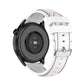 22mm silicone watch strap in white with orange stitching and silver buckle on smartwatch