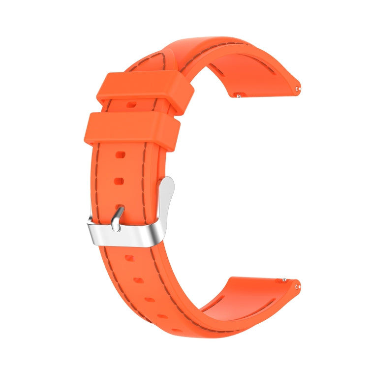 22mm silicone watch strap in orange with orange stitching and silver buckle