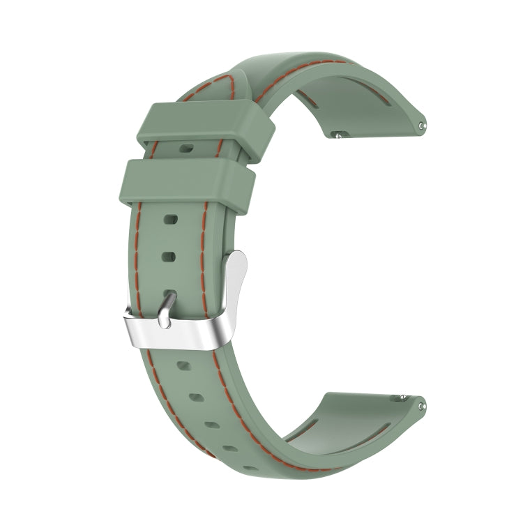 22mm silicone watch strap in light green with red-orange stitching and silver buckle