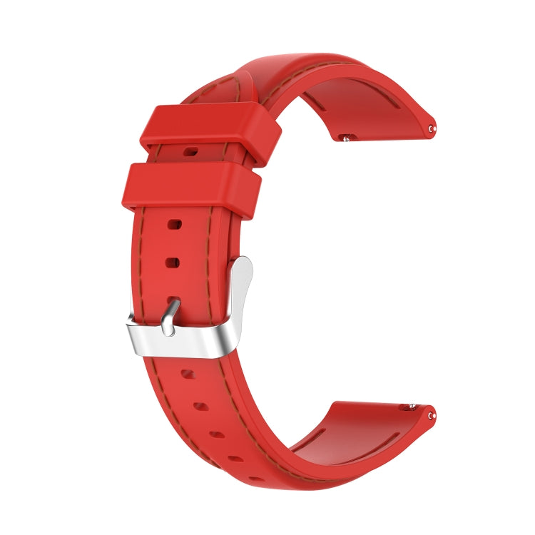 22mm silicone watch strap in red with orange stitching and silver buckle